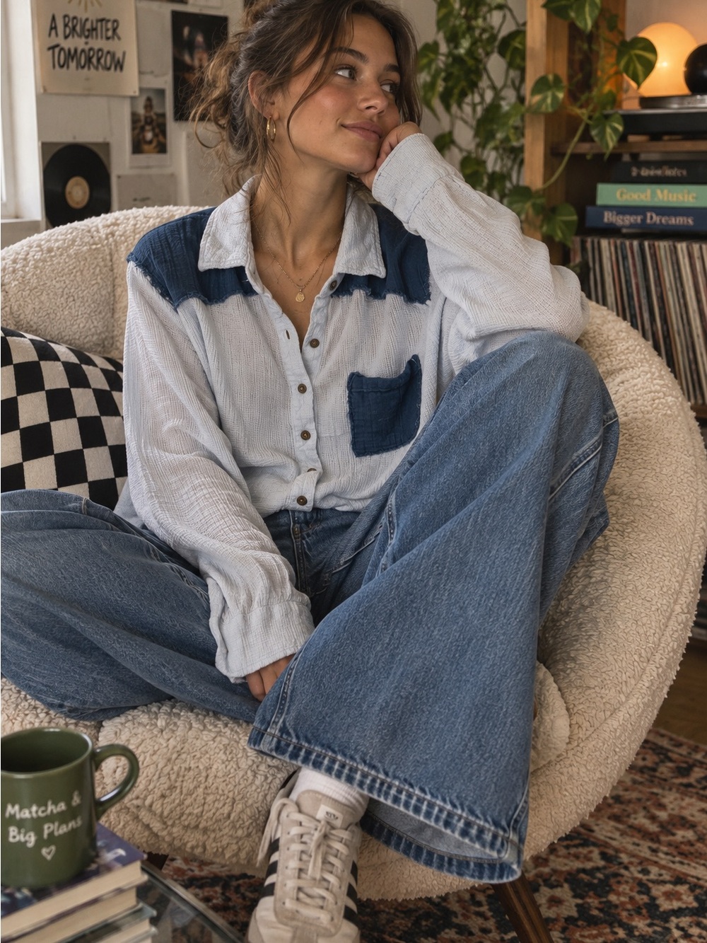 Free People We The Free Ambrose Striped Button Down Blue & White XS